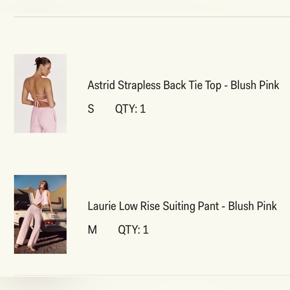 Meshki Low Rise Suiting Pant and top - Blush Pink